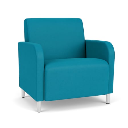 Lesro Siena Lounge Reception Wide Guest Chair, Brushed Steel, OH Waterfall Upholstery SN1201